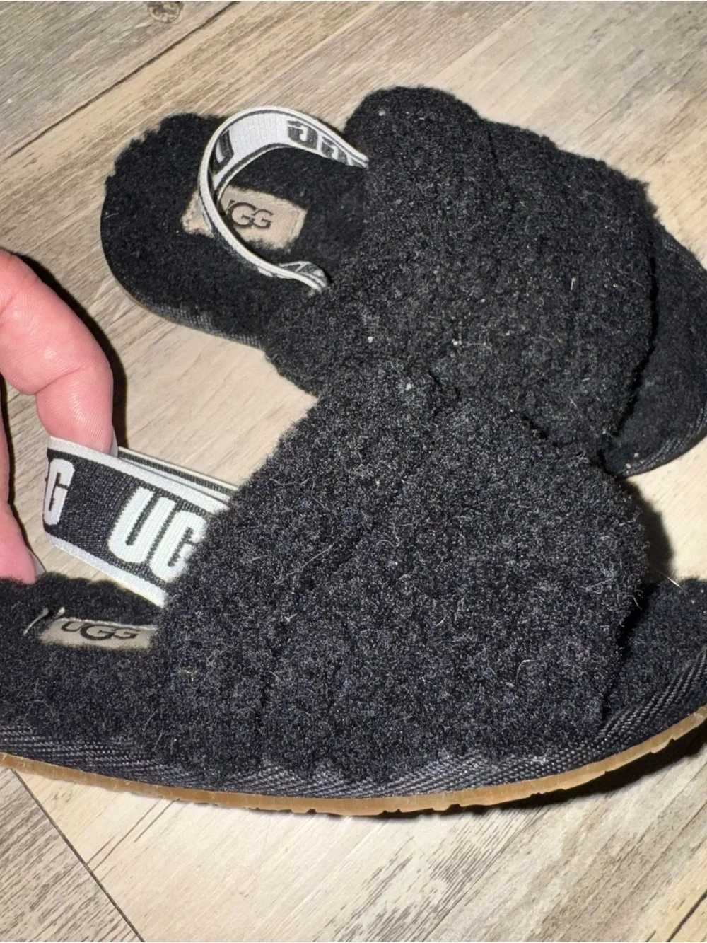 UGG Kids Black Fuzzy Slingback Clog Slippers